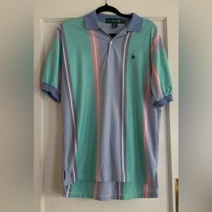 Vtg Knights Of The Round Table Polo Shirt Preppy Pastels Stripes Golf Grandp